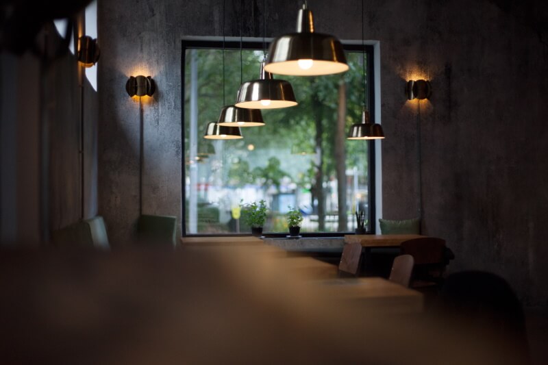 office conference table with lights on